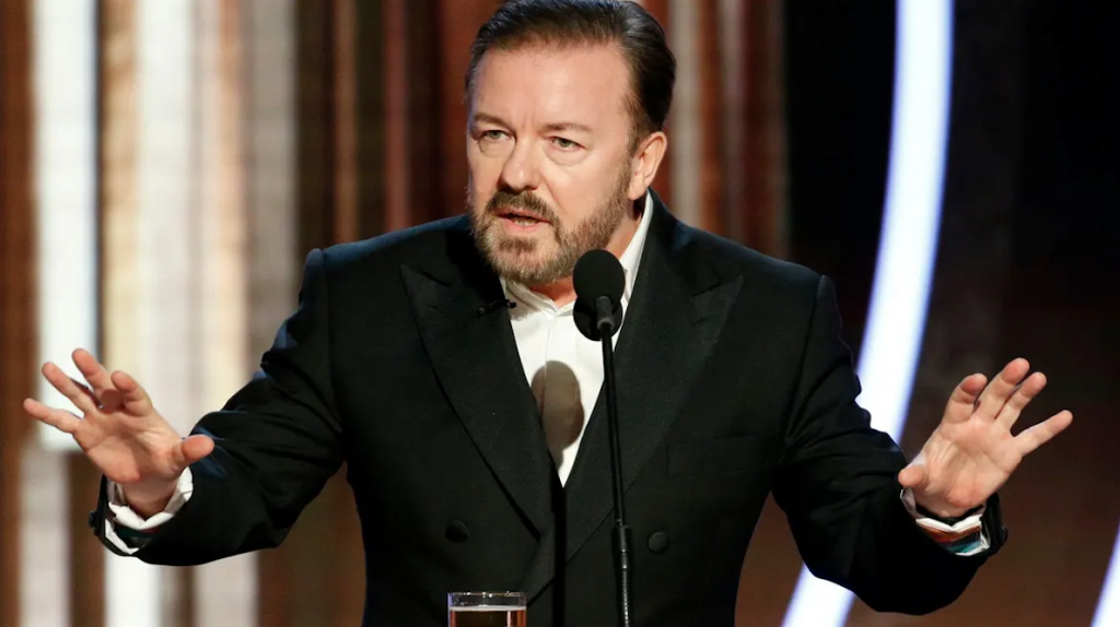Ricky Gervais at the Golden Globes making several controversial jokes